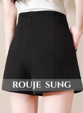 ROUJE SUNG~高腰短裤女新爆款春夏黑色a字阔腿外穿休闲薄西装短裤
