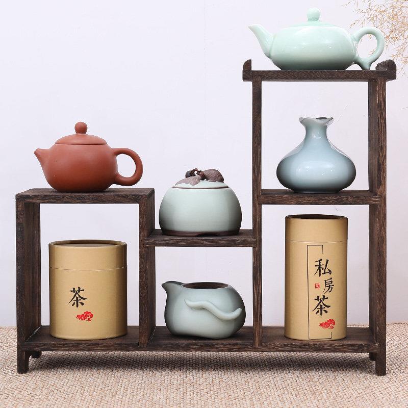 实木置物架茶具桌面紫砂壶架博古架多宝阁茶棚摆架茶架飘窗收纳架