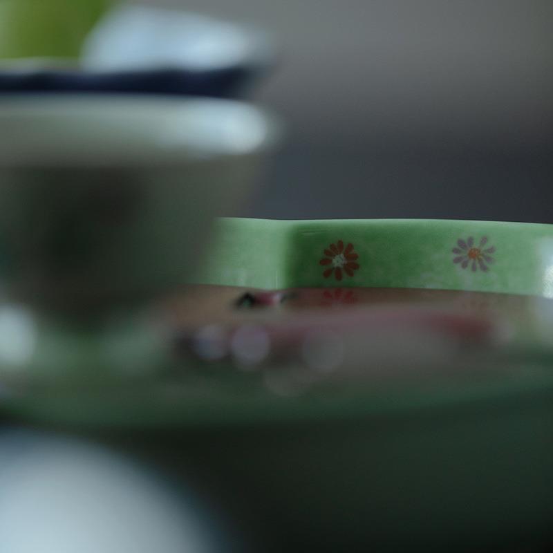 无落 果青釉下彩手绘雏菊海棠壶承带铜片蓄水茶盘干泡小茶台功夫