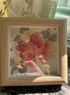 国画没骨画纯手绘花鸟金鱼桂花描金茶桌摆台客厅茶室装饰画礼物