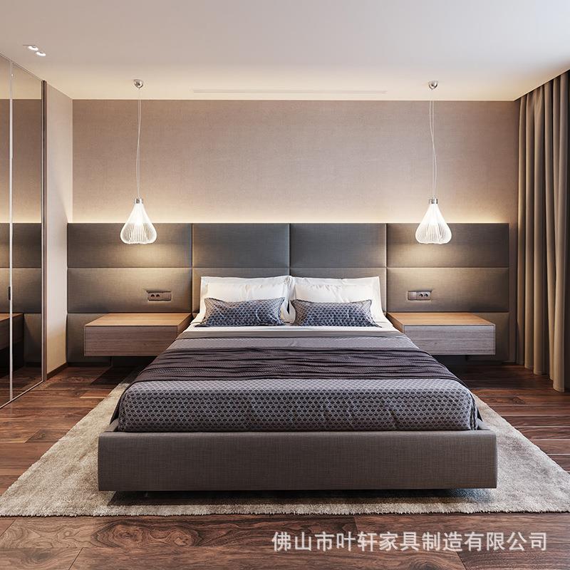 佛山厂家现代简约星级酒店家具标间全套宾馆床公寓床屏床头床架子
