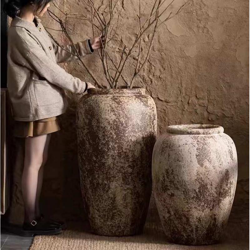 宿落地摆件陶瓷手工复古花艺侘干寂风插花粗仿古景德镇禅意陶罐民