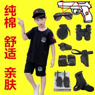 夏季纯短袖特警服套装演出男女童军训短裤服夏令营军装表演儿童