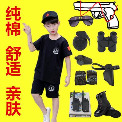 夏季纯短袖特警服套装演出男女童军训短裤服夏令营军装表演儿童