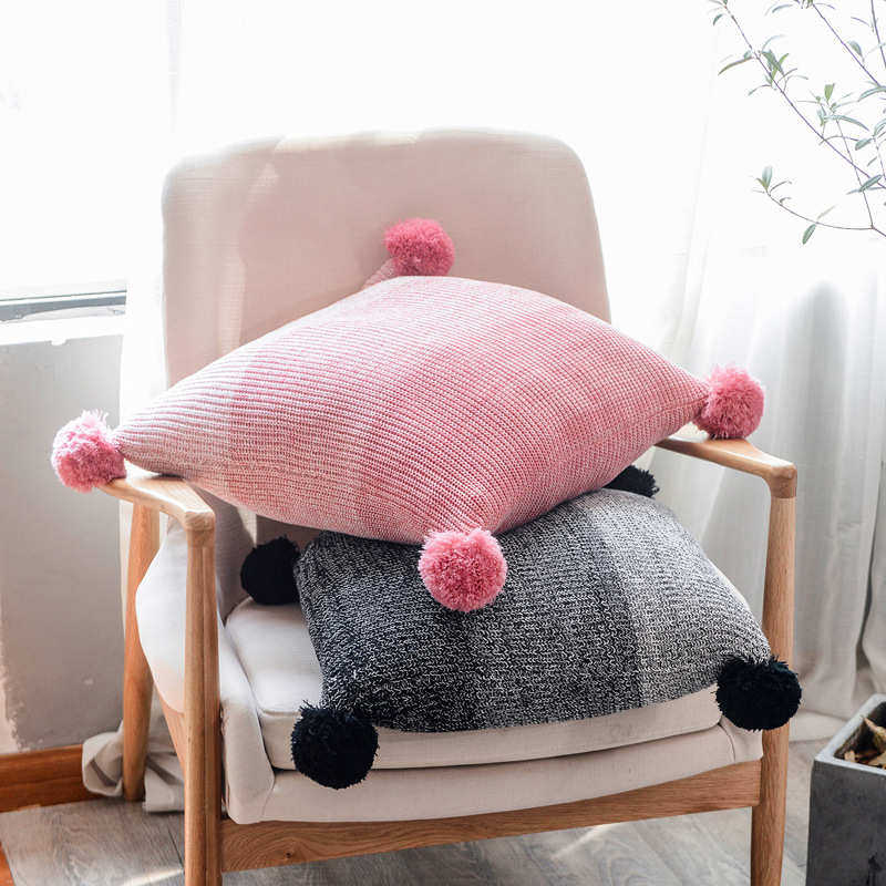 新款北欧简约彩色渐变毛线四角挂球抱枕 ins风少女学生床头靠垫套,居家布艺,靠垫/抱枕,淘宝优惠券,粉丝福利购,淘宝优惠卷