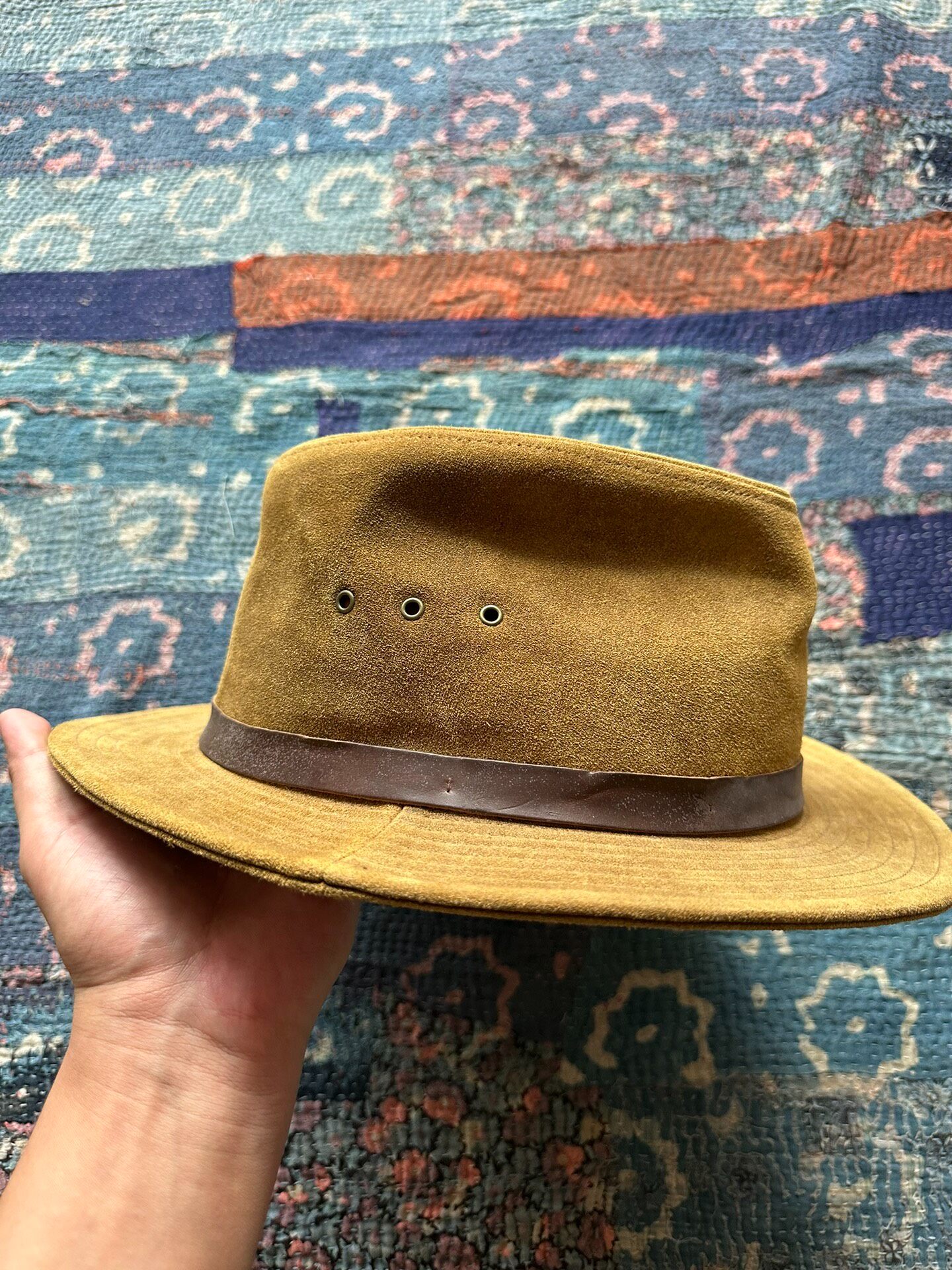 RRL Brown Leather Formal Hat — front