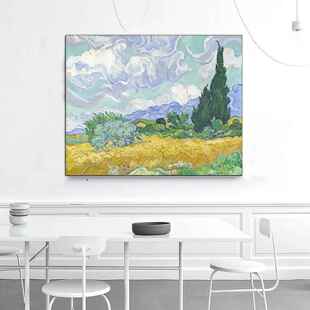 画心纯手绘简约抽象风油画梵高麦田里的丝柏树学院主义背景画货源