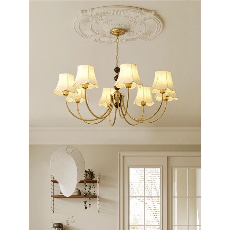 法式11复古主中风布艺吊古灯客厅室灯新中式美卧式书房餐厅实木灯