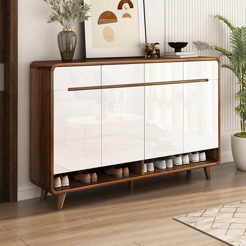 实木鞋柜全实木玄关柜白色门扇客厅隔间柜一体收纳柜阳台储物柜子