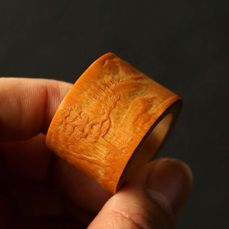 精品纯手工浅浮雕山水老玉竹文玩竹扳指竹雕壁厚把玩指环戒指把件