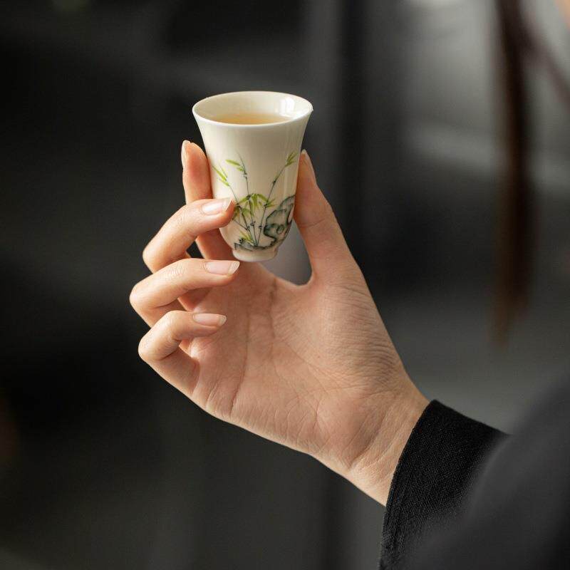 新款直销手绘太湖石竹子闻香杯高身主人杯功夫茶具品茗杯陶瓷单杯