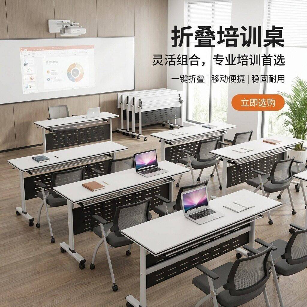 会议桌可移动折叠培训机构桌椅组合拼接长条桌会议室家俱多功能桌