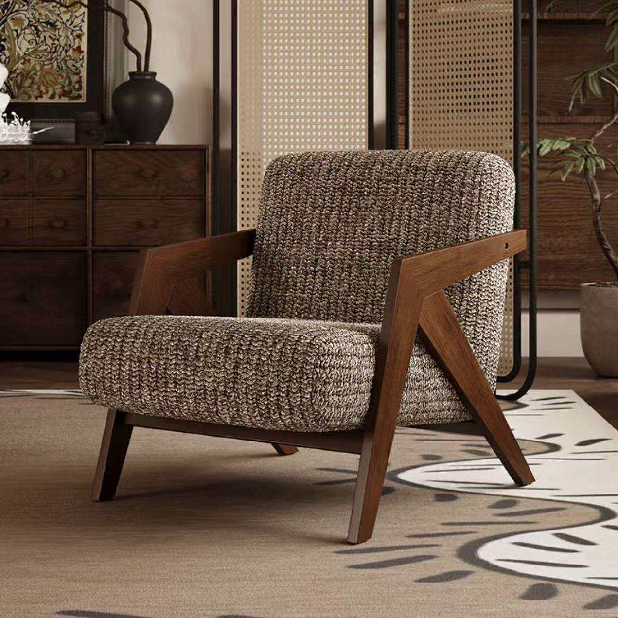 单人沙发椅理查德法式中古风客厅阳台休闲椅子实木设计师沙发单椅