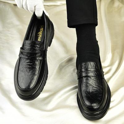 正品皮鞋男款夏季透豆气无鞋带英伦商务正装休闲鞋乐福懒蹬一人脚