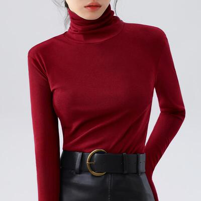 高领网纱打底衫女2025新款欧货女装加绒加厚保暖内搭弹力收腰上衣