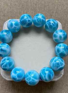 天然海纹石单圈手链龟背纹大颗粒男女款拉利玛圆珠手串珠链规格19