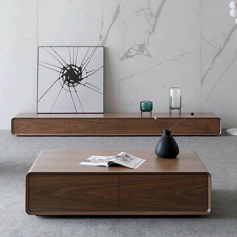 全实木电视柜中古风极简风地柜胡桃色小户型客厅窄款落地整装地台