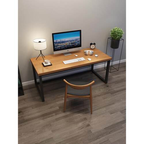 A1L实木脑桌台式家0用长办书桌卧室学习电脑桌桌双人电竞桌原木公