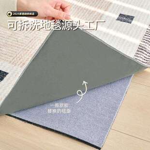 可拆洗地毯客厅2025新款法式奶油风可机洗水洗地毯无胶水地垫双层