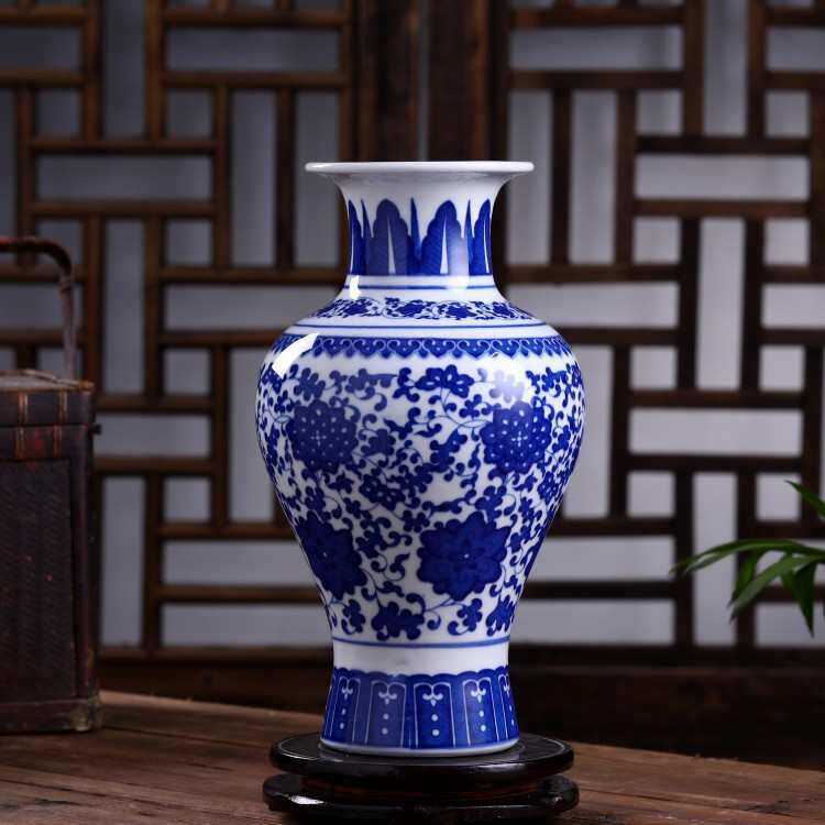 装饰品现代中式摆件青花瓷新客厅仿古景德镇家居陶瓷器花瓶插花