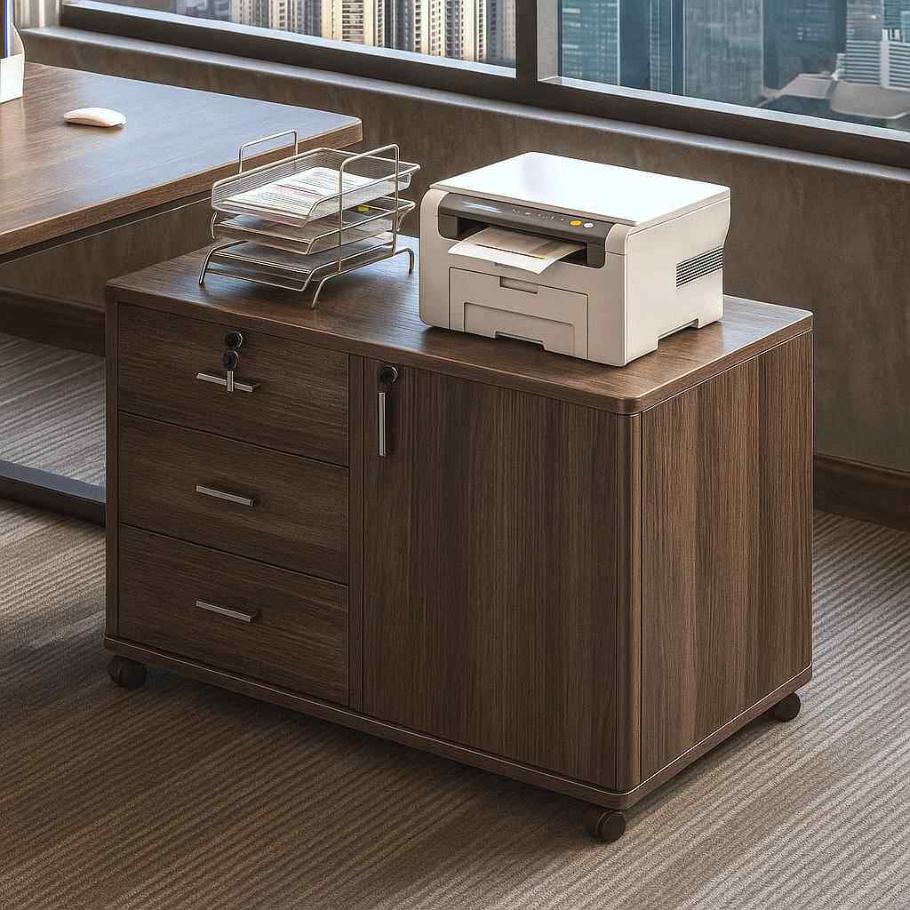 办公室文件柜桌下收纳柜置物边柜办公柜抽屉柜木质带锁矮柜储物柜