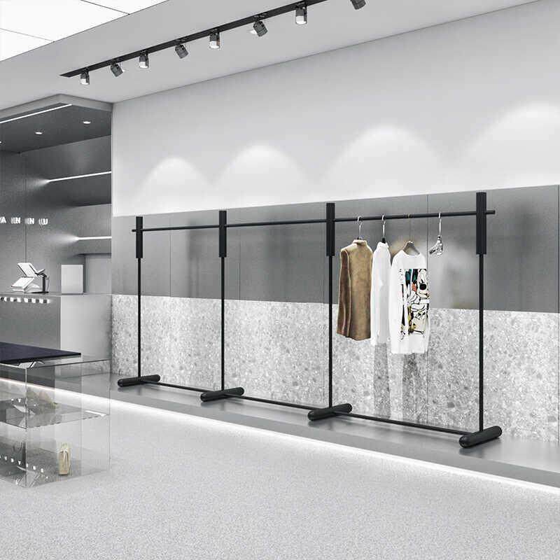 服装店展示架黑色不锈钢货架挂衣杆男女装店奶白色落地陈列中岛架