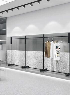 服装店展示架黑色不锈钢货架挂衣杆男女装店奶白色落地陈列中岛架