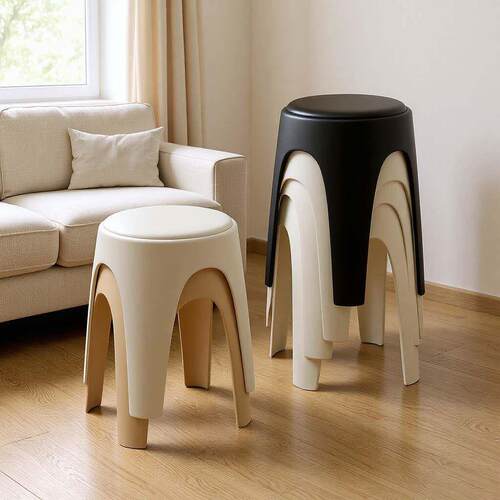塑料凳子家用加厚可叠放软包圆凳餐桌备用高板凳中古简约板凳椅子