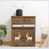 简约美式 床头多功能收纳斗柜柜藤编框储物边柜卧室柜985置物复古