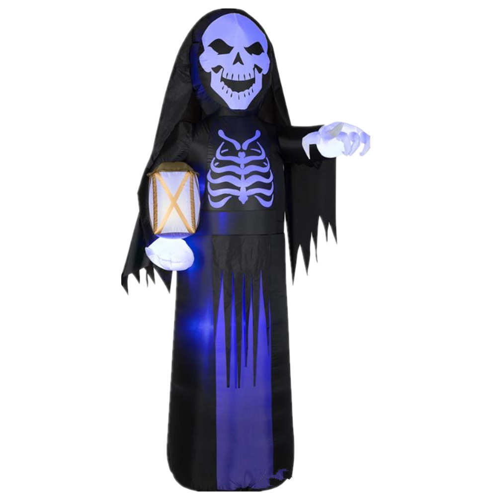 万圣节布置发光充气气模死神2.4米骷髅头鬼骨架幽灵装饰模型道具