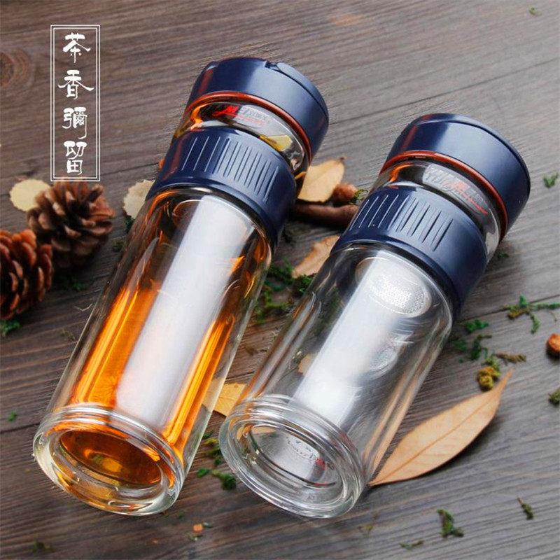 宜加美全玻璃茶水分离双层玻璃杯泡茶水杯子男士可携式带盖子过滤