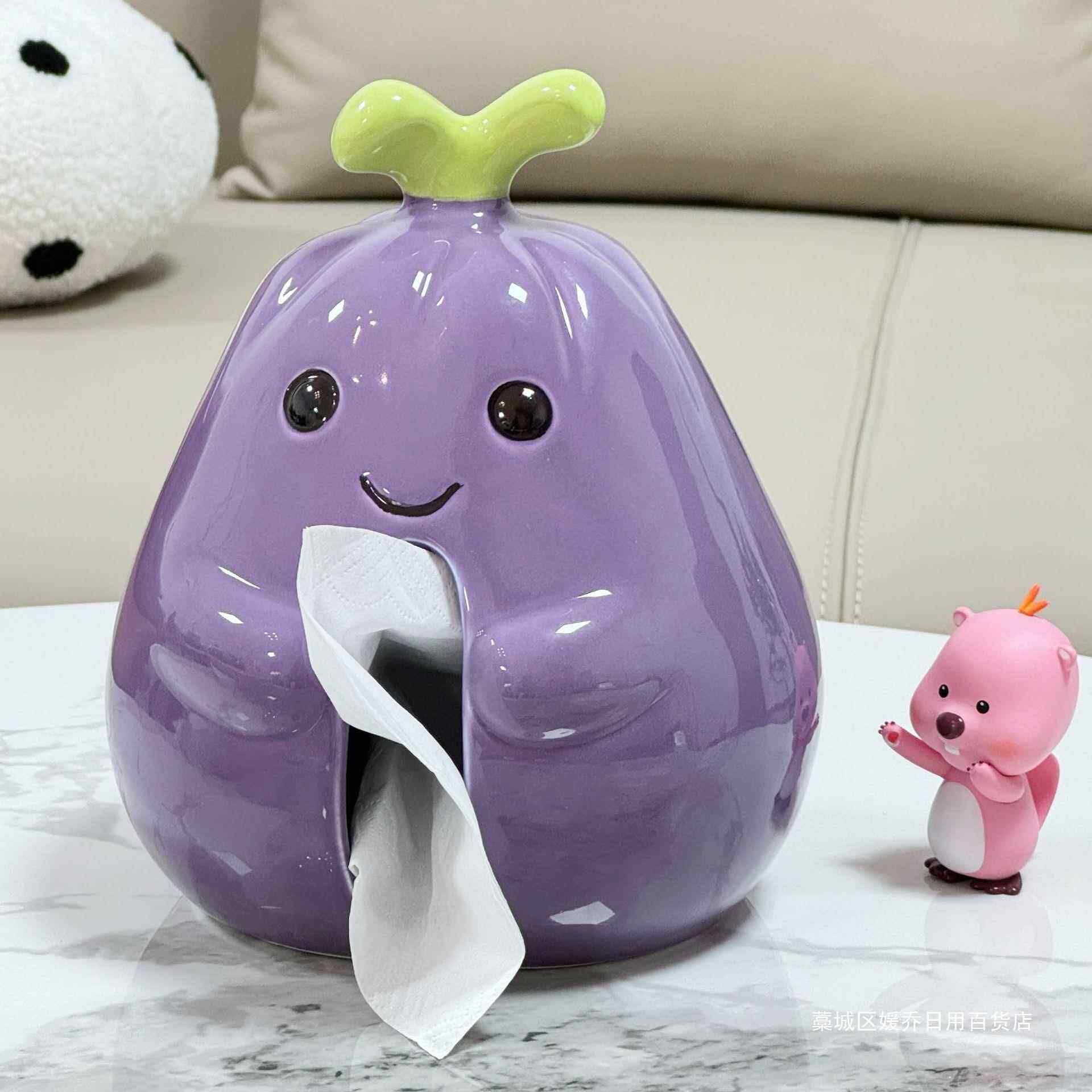 无品牌/可爱盒茄家子巾纸巾盒餐桌卡通抽纸用客厅桌面装饰摆件陶