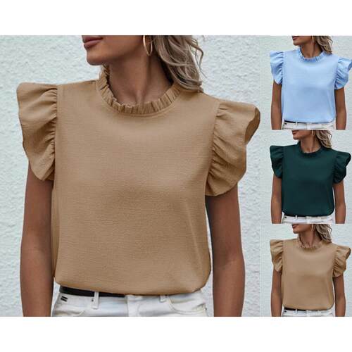 Women's Casual Loose-Fitting Long Sleeve Top Blouse Ruffle