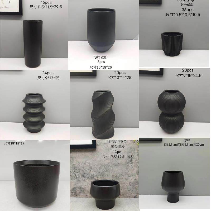 黑色陶瓷花瓶罐花盆水养插花绿植盆栽大花器人脸家居客厅装饰摆件