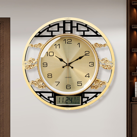 新中式挂钟轻奢客厅静音钟表，创意个性大气时钟时尚挂表家用石英钟
