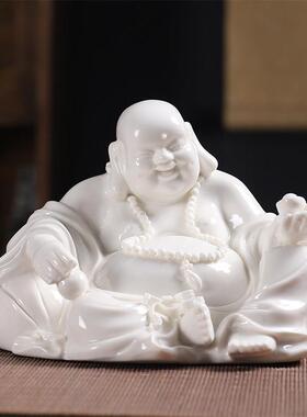 德化白瓷大肚弥勒佛笑佛摆件陶瓷福佛拜瓷家居客厅摆件