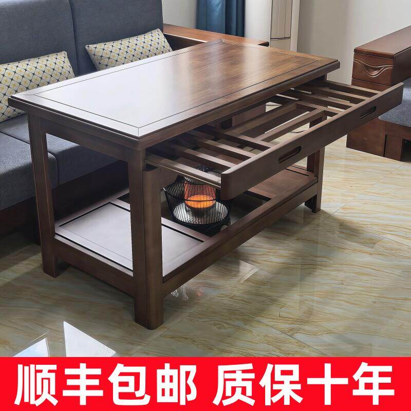 烤火桌子家用实木折叠烤火架楠竹简易冬季炕桌1.2米长方形取暖桌