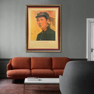 网红毛主席墙画青壁年时在陕北八角帽覆古版本像客厅玄画关饰挂期