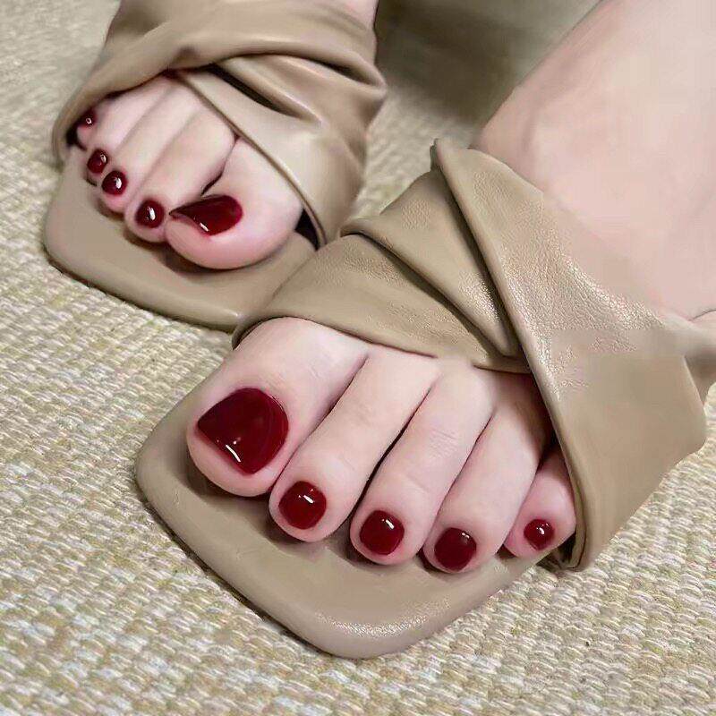 巨显白！夏季爆款车厘子色指甲油免烤速干不易掉酒红色脚趾指甲油