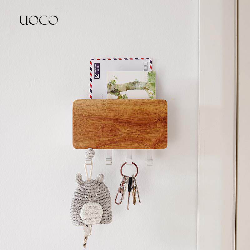 钥匙收纳盒墙壁挂钩实木收纳挂钩木质挂物钩玄关杂物挂架日式和风