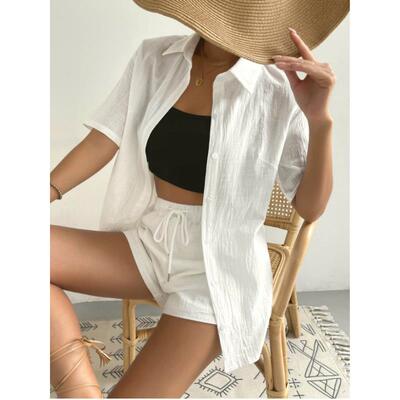 Cross-border cotton and linen shirt loose casual suit