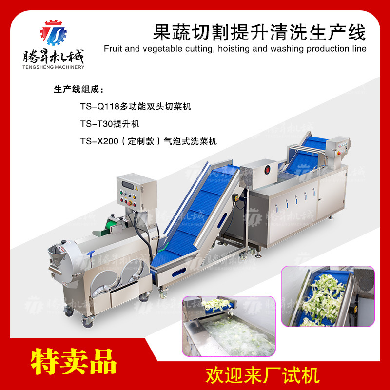 多种果蔬切割 一机多用双头切菜 果蔬切割提升清洗作业线