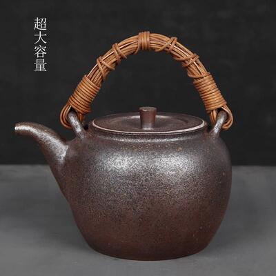 日式大号煮茶壶家用大容量陶瓷煮水壶黑晶炉明火烧水壶柴窑提梁壶