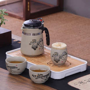 旅行茶具 陶瓷飘逸杯泡茶家用沏茶过滤冲茶器茶水分离粗陶茶壶套装