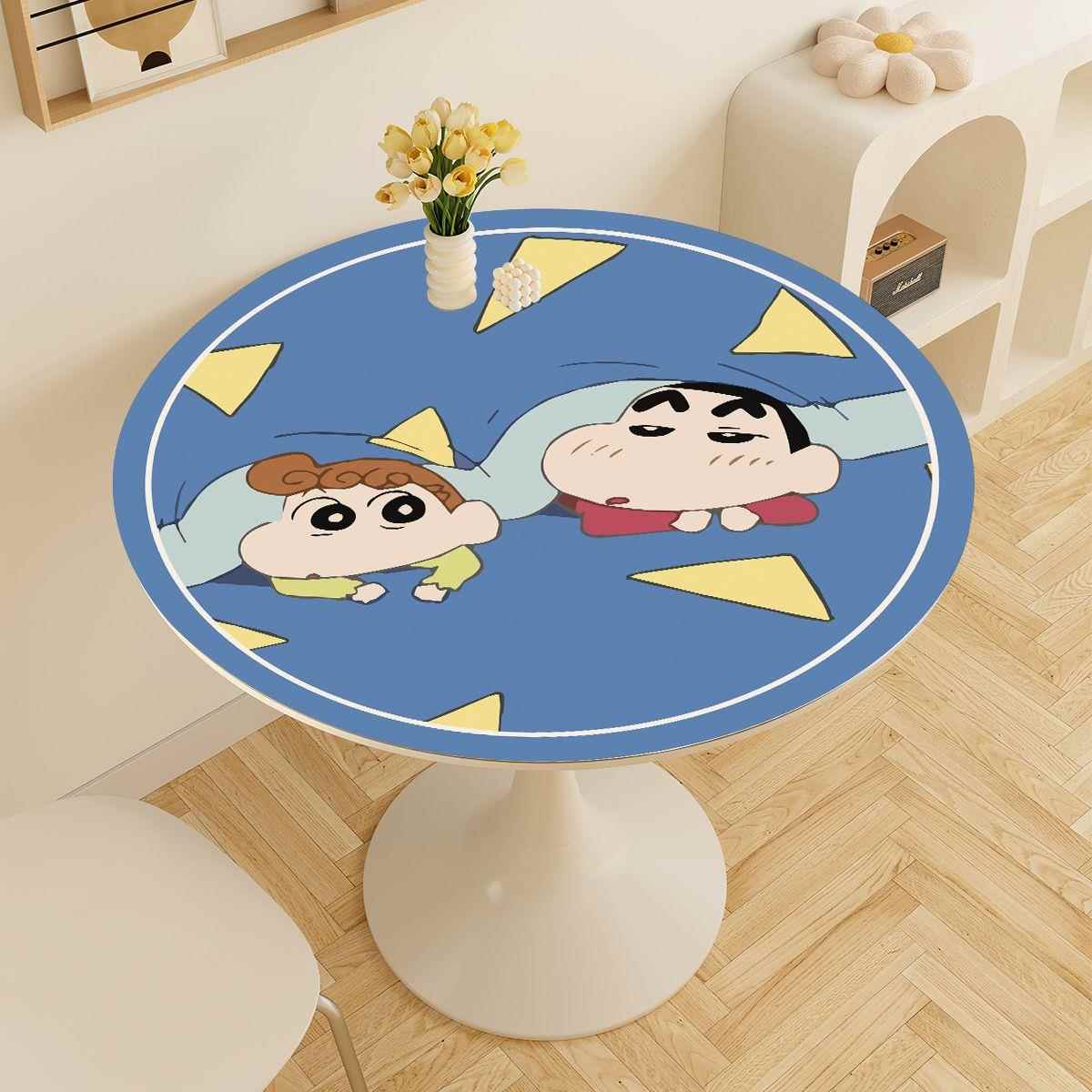 蜡笔小新可爱卡通茶几圆形桌垫圆桌防水防油垫子防烫桌面保护桌布