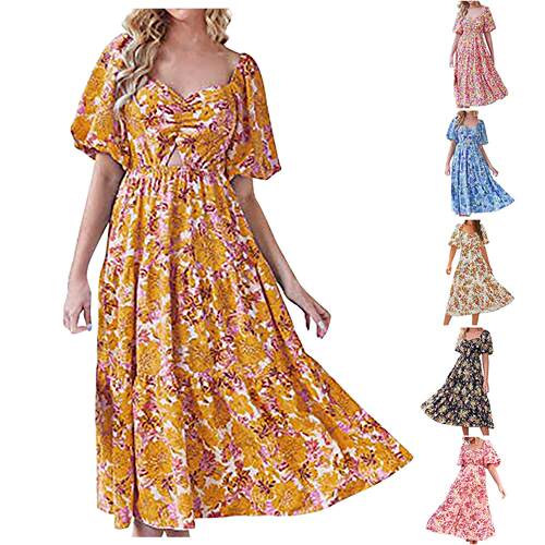 Women Summer Dresses 2026 Casual Flowy Beach Square Neck
