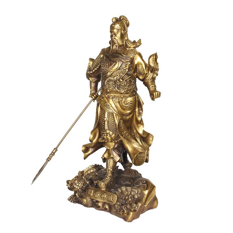 杨铜记铜器 铜站龙关公神武关帝铜站关公摆件工艺 神威关帝