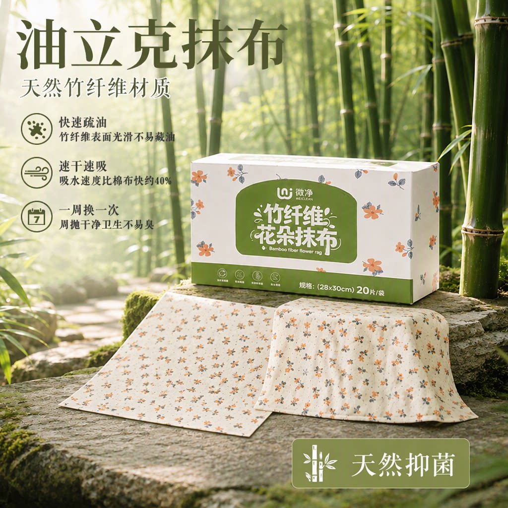 微净天然竹纤维洗碗布强抑菌吸油去油易清洗厨房抹布油立克20片装
