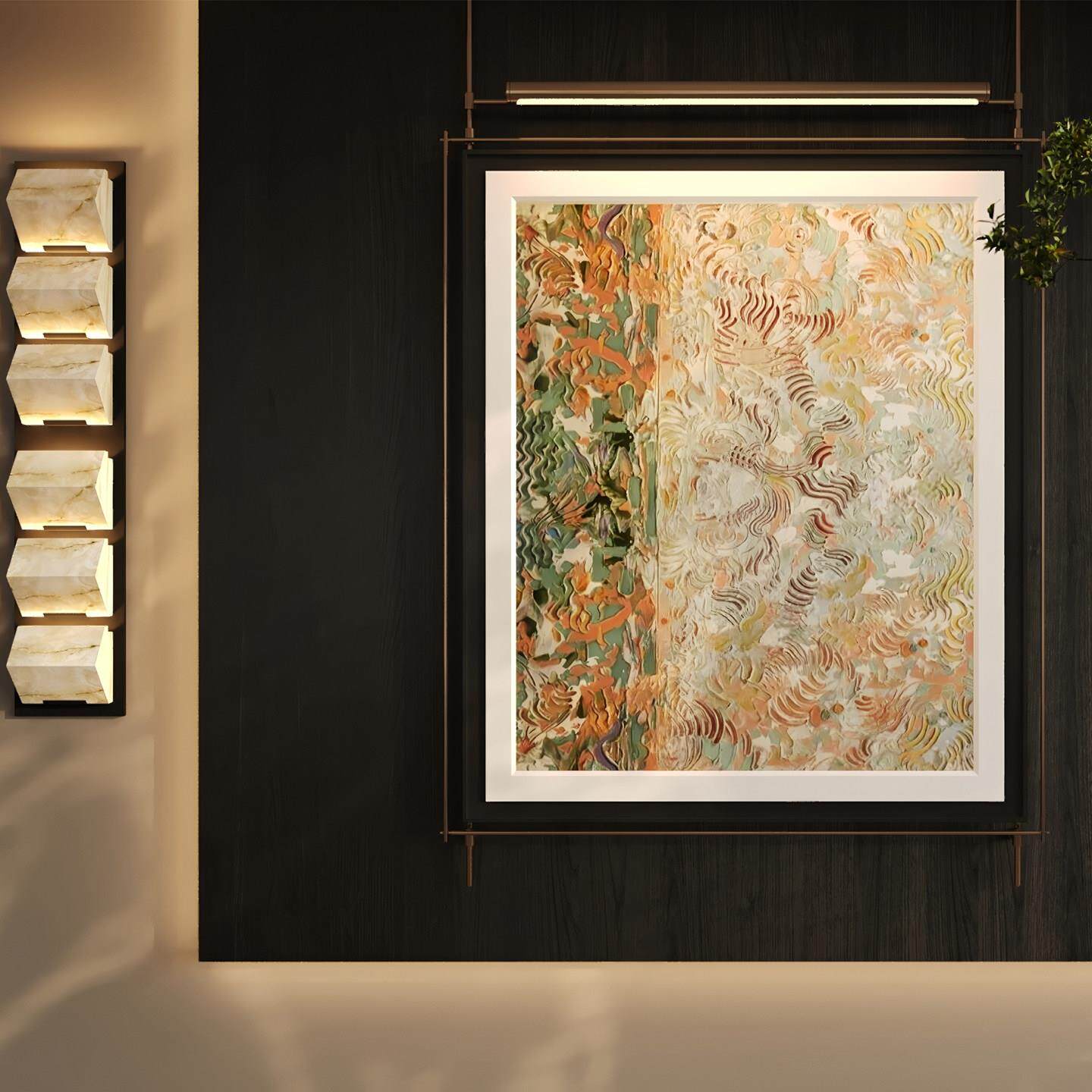 现代意式挂画轻奢抽象装饰画金属框架灯画定制画进门玄关尽头挂画