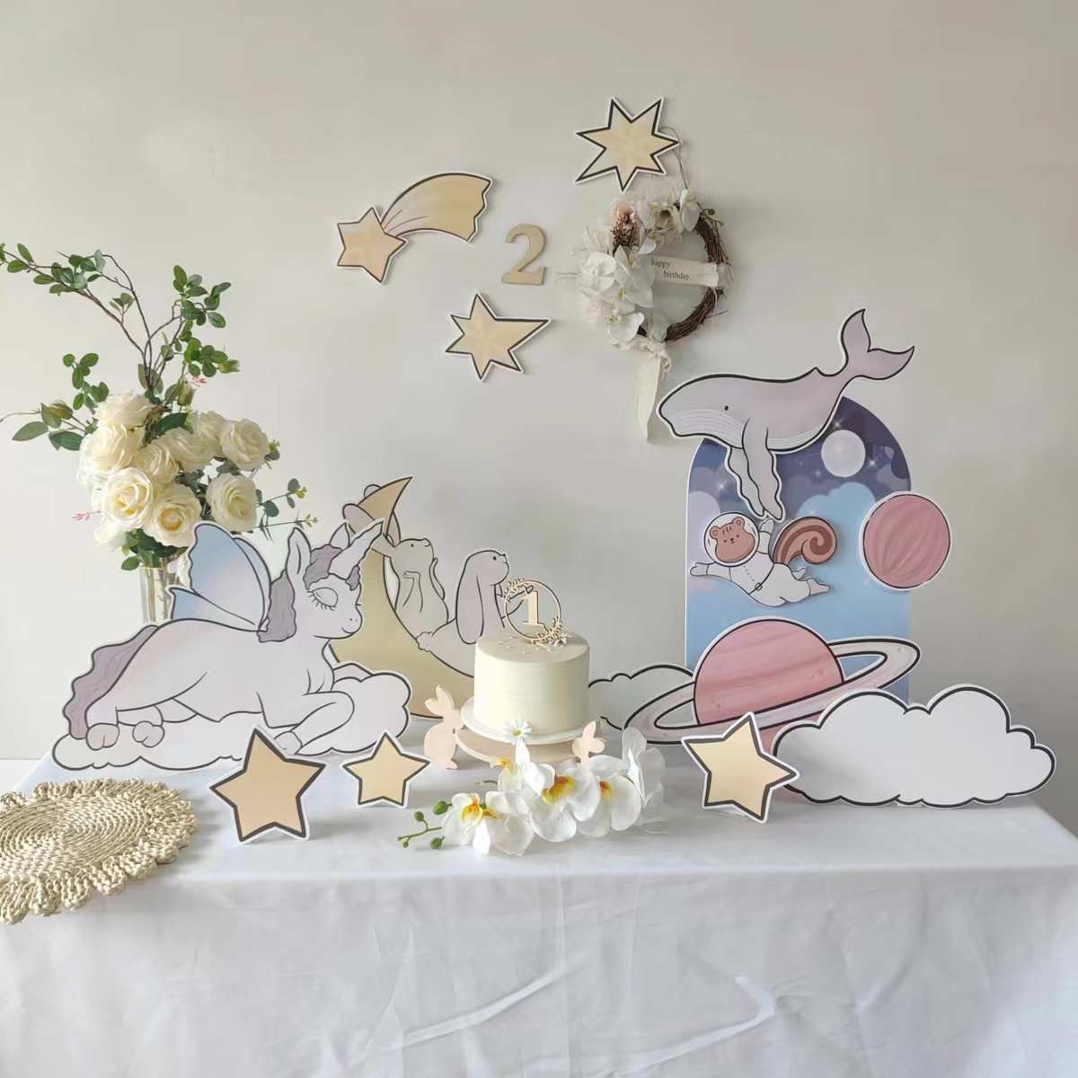 百日宴ins手绘淡紫色海洋美人鱼主题生日KT板桌面派对装饰道具